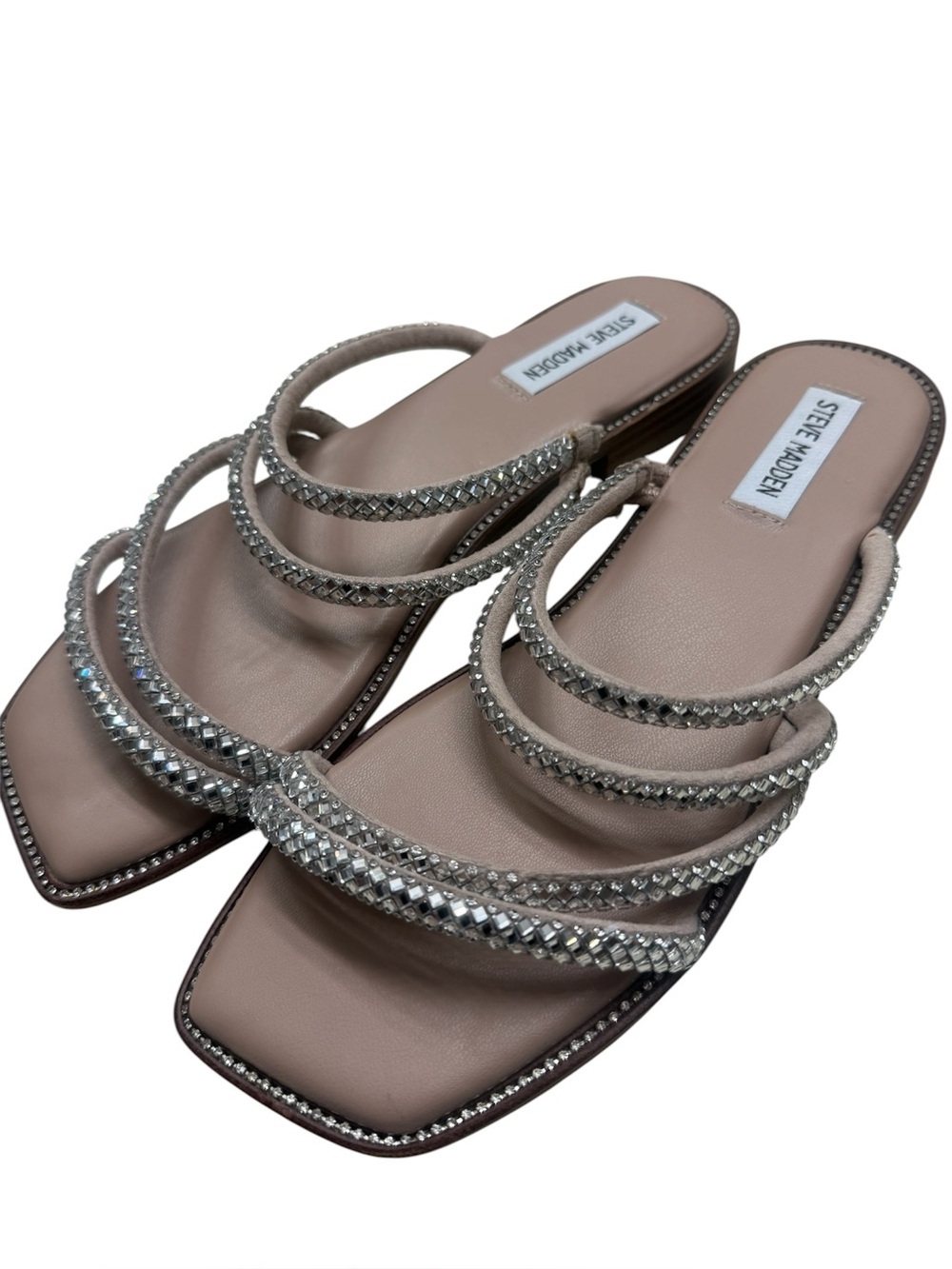 Steve Madden Women's Starie Rhinestone Sandals Flats Size 9M Nude Beige Slip on - Picture 3 of 11